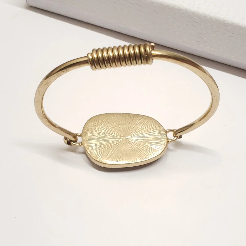 Gray Marble Cut Stone Gold Tone Bracelet Statement Bracelet